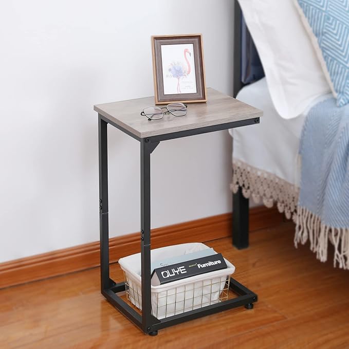 AMHANCIBLE C Shaped End Table, Slide Under Couch Table - Image 4