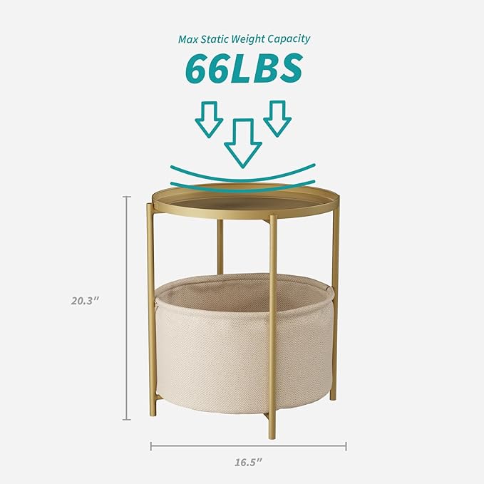 2 Tier Modern Side Table, Round End Table Living Room - Image 3