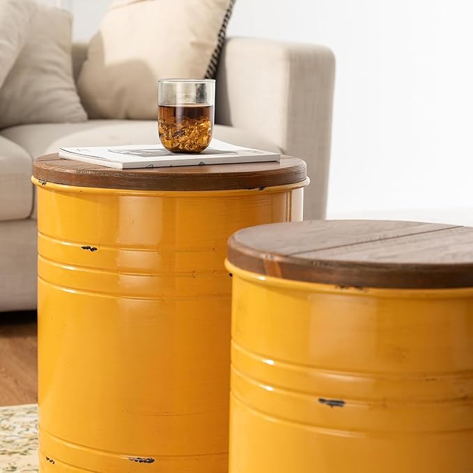 Glitzhome Farmhouse Accent Side Table, Metal Storage Stool Ottoman - Image 6