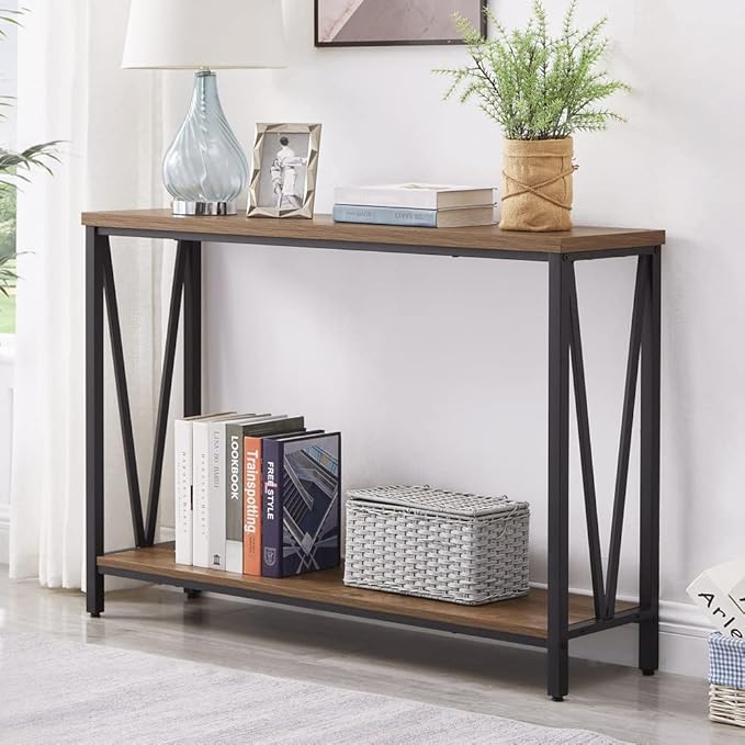 FOLUBAN Rustic Sofa Console Table, 2-Tier Industrial Entryway Hallway Table - Image 3