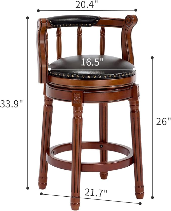 Cow top Leather Wooden Bar Stools, 360 Degree Swivel Bar Height Chair - Image 2