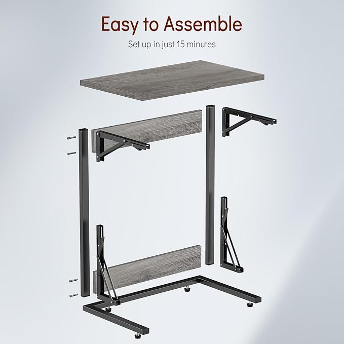 Tatub 24" Folding C Shaped End Table, Small Sofa Side Laptop Desk, Couch TV - Image 7