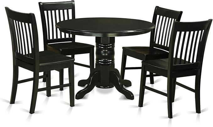 East West Furniture SHNO5-BLK-W 5 Piece Dining Set Includes a Round Dining Room by EastWestFurniture