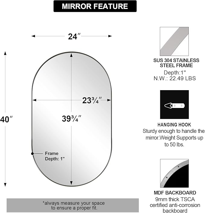 ANDY STAR Rustproof Chrome Oval Mirror - Image 2