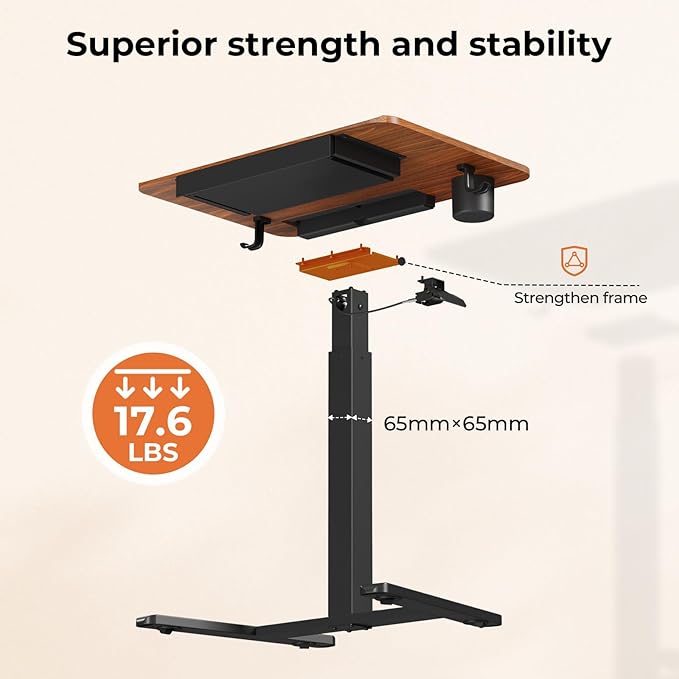 Mobile Standing Desk with Drawer, Portable Laptop Workstation on Wheels - Image 5