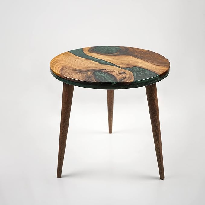 20" Resin Walnut Round Side Table | Epoxy End Table | Coffee Table | Mid - Image 4
