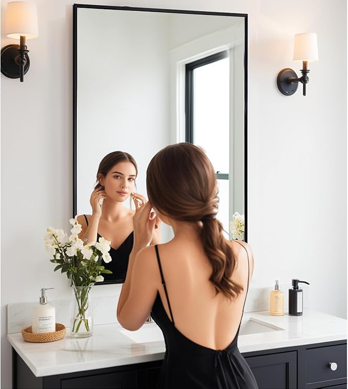 Modern 26"L x 40"W Black Wall Mounted Mirror, Rectangular, Thickened Stainless - Image 4
