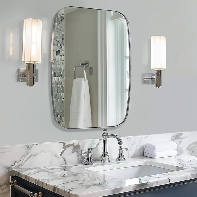 ANDY STAR Chrome Oblong Mirror, 32x40 Inch Polished Chrome Oval Mirror - Image 4