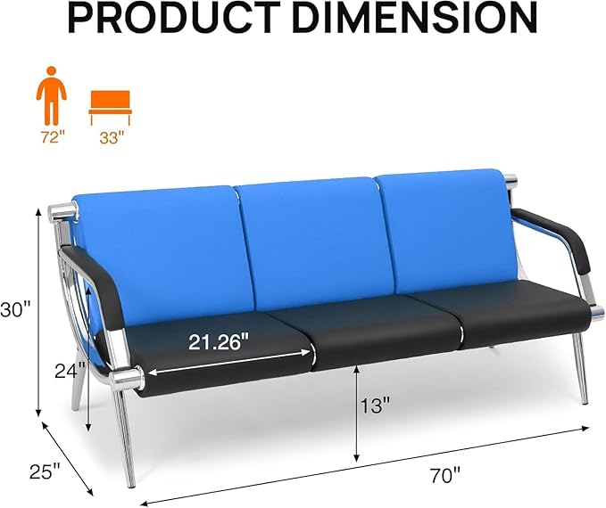 wonline 3 Seat Waiting Room Chair - Image 3