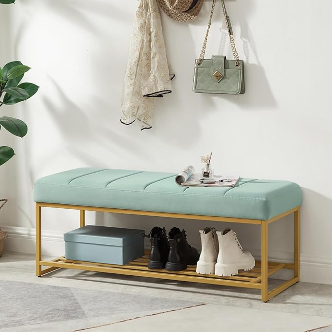 24KF Seaglass Velvet Upholstered End of Bed Bench - Image 3