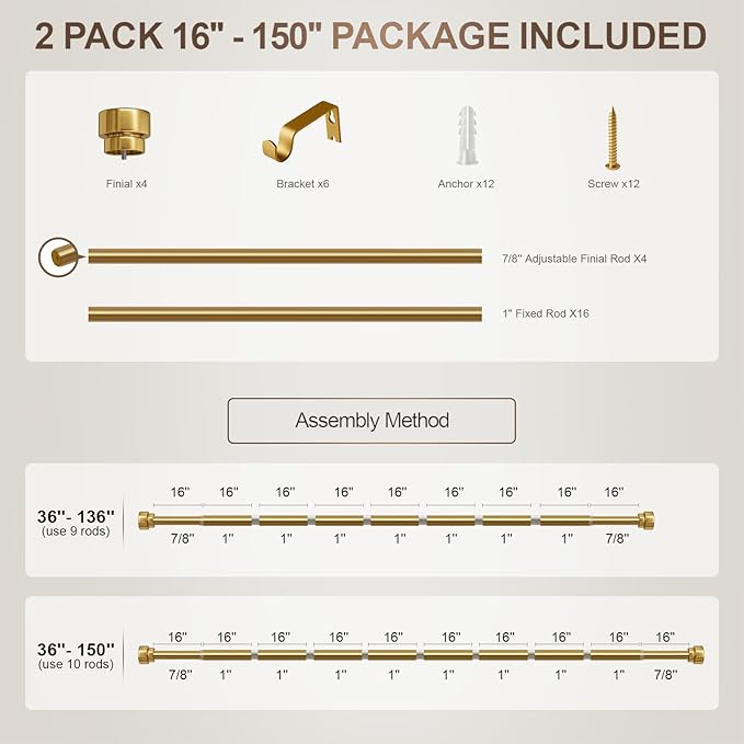 2 Pack Modern Gold Curtain Rods - Image 9