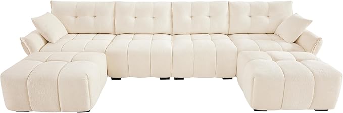 Modern Chenille Fabric 4-Seat Sofa w/Two Ottoman+2 Pillows, Premium Upholstery - Image 4