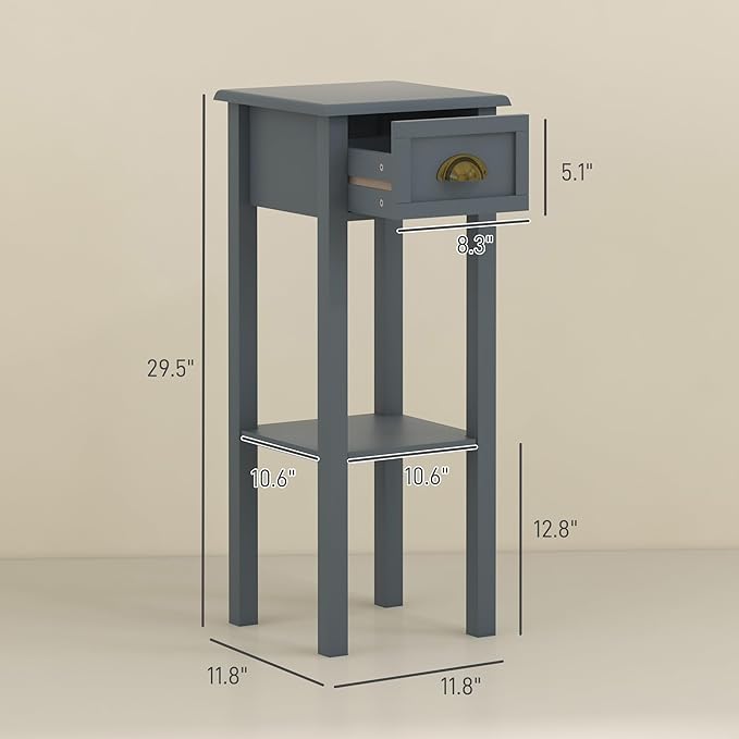 HOMCOM 2-Tier Side Table with Drawer, Narrow End Table with Bottom Shelf - Image 3