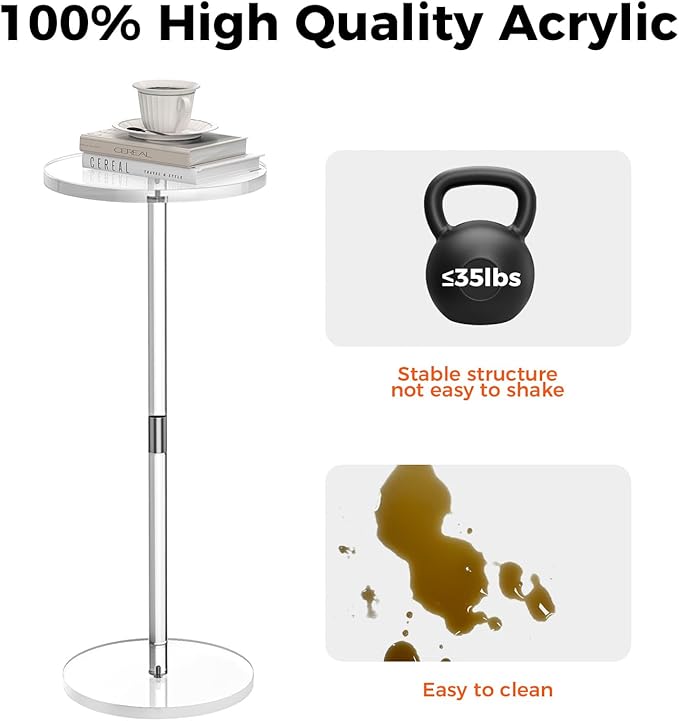 Acrylic Drink Table for Small Spaces, Round End Table for Living Room, Easy - Image 5