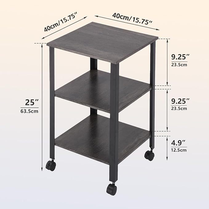 Side Table, End Table with Wheels, Printer Stand with 3-Tier Storage, Bedside - Image 3