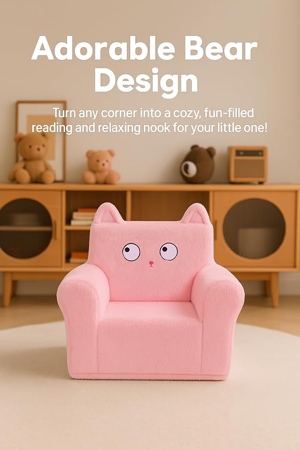 Cute Animal Toddler Foam Chair, Soft Faux Rabbit Fur, Comfy Toddler Lounge - Image 4