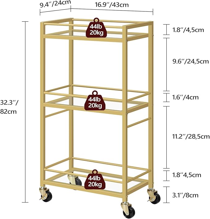 Bar Cart for The Home, 3-Tier Drink Cart on Wheels, Home Bar Serving Cart - Image 3