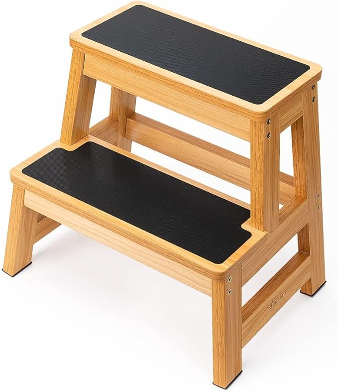 StrongTek Wood Step Stool for Adults and Kids, 17 Inch Tall, Non-Slip Step by StrongTek