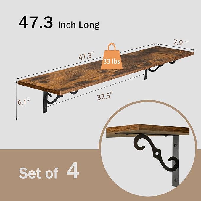 DINZI LVJ Long Wall Shelves, 47.3 Inch Large Floating Shelves Set of 4 - Image 3