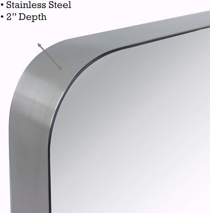 TEHOME 24x36 inch Brushed Nickel Silver Metal Framed Bathroom Mirror - Image 2