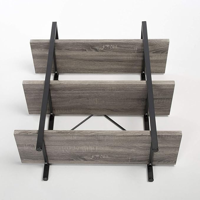 HSH 3-Shelf Bookcase, Rustic Gray 3 Tier Bookshelf, Vintage Industrial Wooden - Image 5