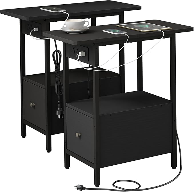LIDYUK End Table with Charging Station, Narrow Side Table with Drawer and USB by LIDYUK