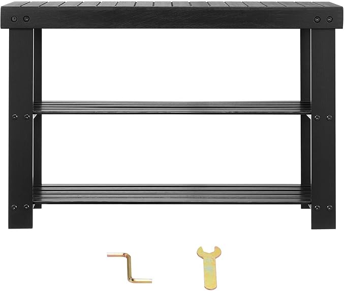 VEVOR Shoe Rack Bench, 3-Tier Bamboo Entryway Bench, Shoe Storage Organizer - Image 9