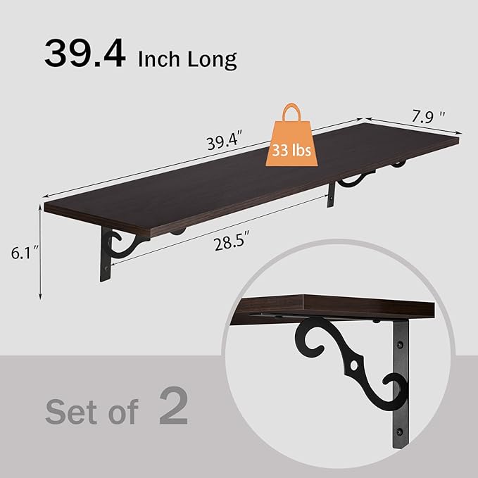 DINZI LVJ Long Wall Shelves, 39.4 Inch Large Floating Shelves Set of 2 - Image 3