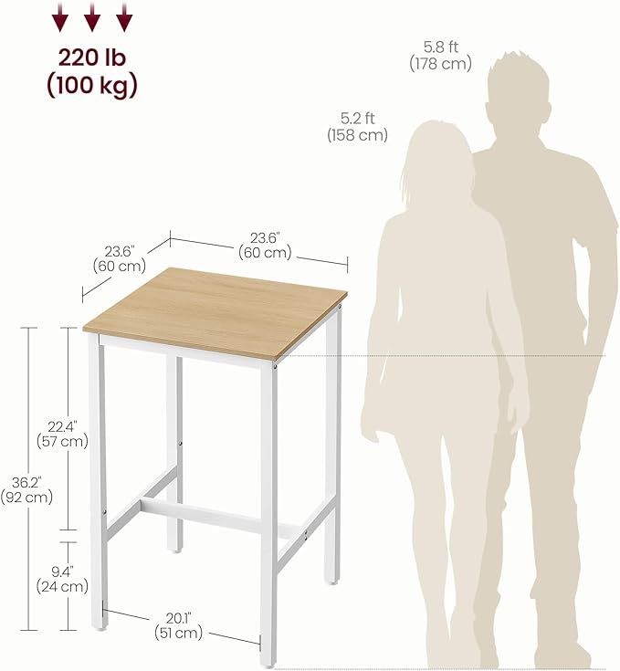 VASAGLE Bar Table, Small Kitchen Dining Table, High Top Pub Table, Height - Image 8