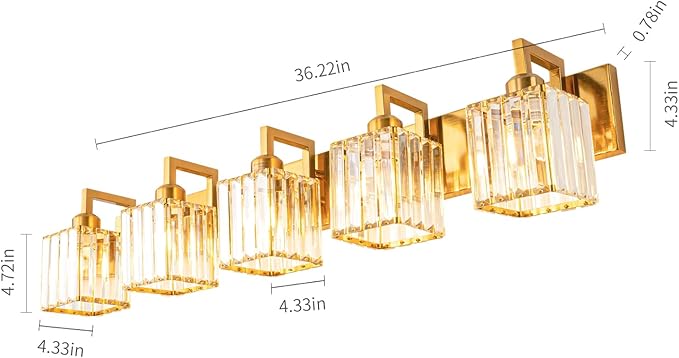 Modern Bathroom Vanity Light 5-Lights Chrome Crystal Wall Lamp Bathroom Modern - Image 4