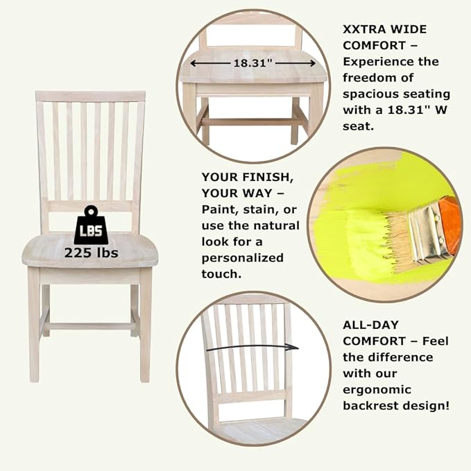 Set of 2 Mission Side Chairs 39.2"H, Solid Parawood Kitchen Dining Furniture - Image 5