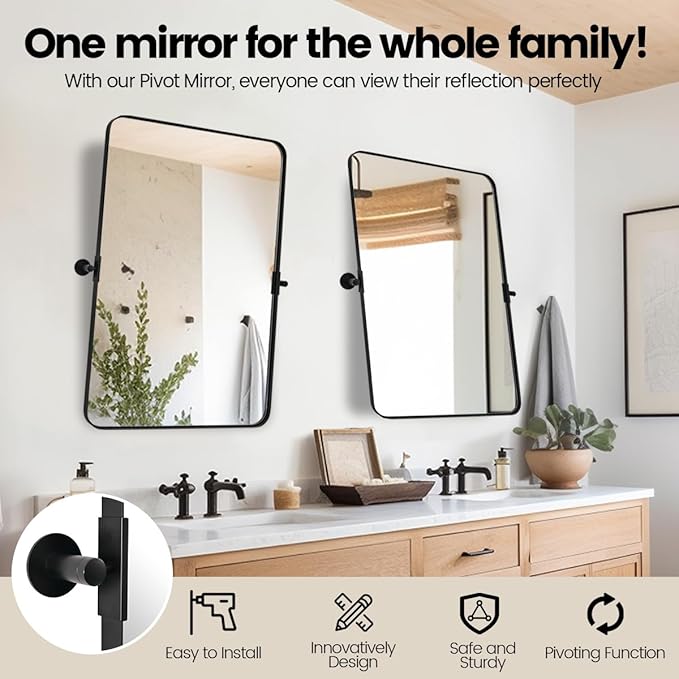 MOON MIRROR Matte Black Rounded Rectangle Pivot Mirror - Image 2
