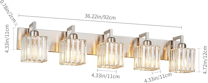 Modern Bathroom Vanity Light 5-Lights Brushed Nickel Vanity Light Crystal Wall - Image 5