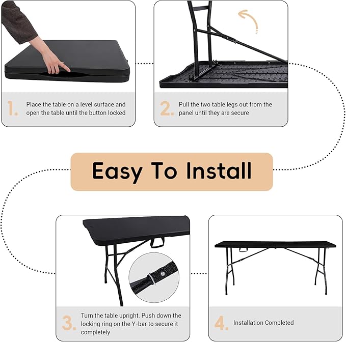 Folding Table 6FT HDPE 6 Foot Foldable Table Portable Banquet Surface - Image 6