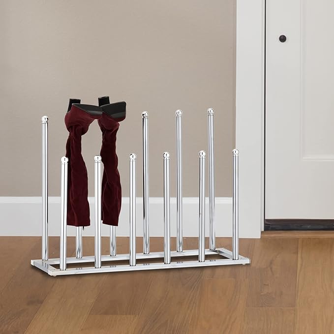 MyGift Modern Chrome Plated Metal 6 Pair Tall Boot Rack Display Holder - Image 2