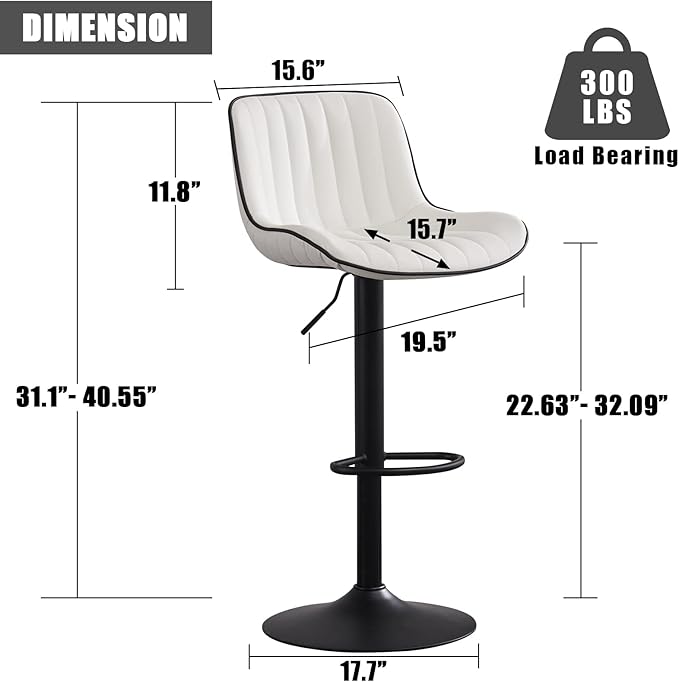 YOUNIKE White Bar Stools Set of 2 Kitchen Counter Height Barstools Upholstered - Image 2