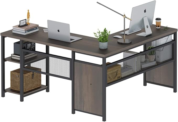 FATORRI L Shaped Desk, Industrial Reversible Home Office Computer Desk by FATORRI