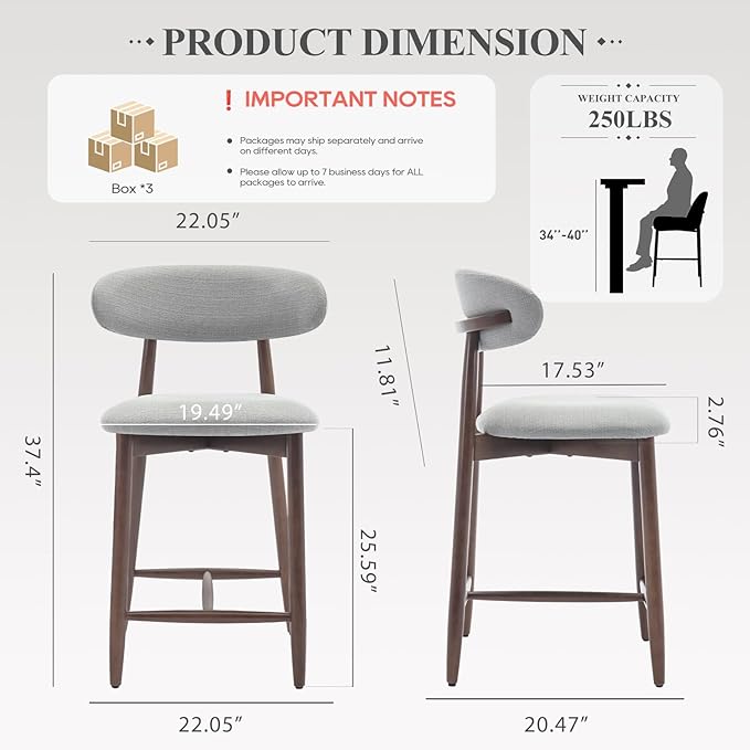 Upholstered Counter Height Bar Stools Set of 6, Kitchen Island Stools - Image 2