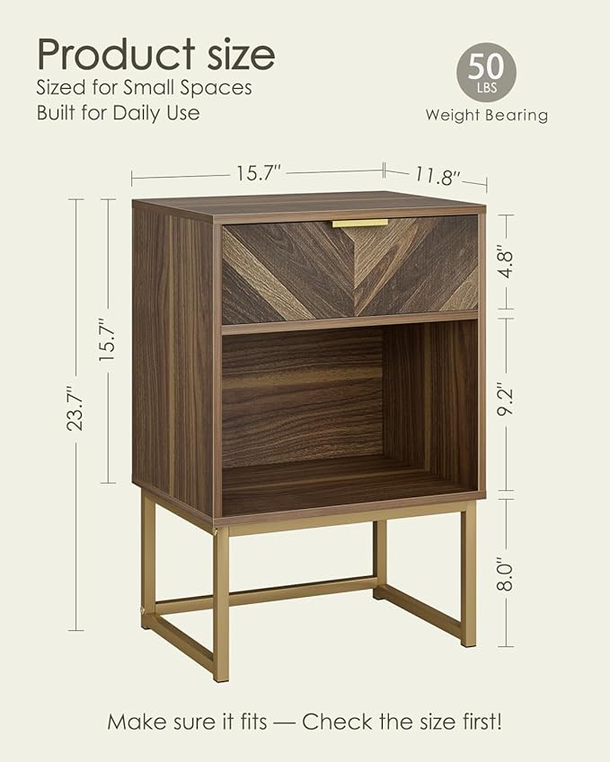 Nightstand, Boho Night Stand Wood Farmhouse Bedside Table - Image 2