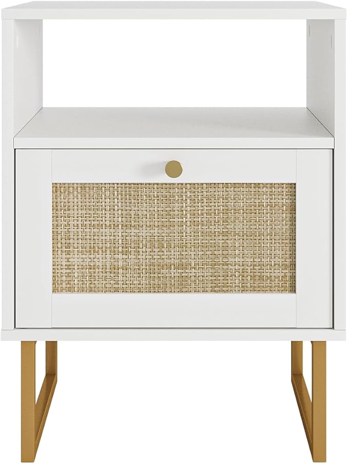 Rattan Nightstand, Boho Night Stand Farmhouse Wood Bedside Table - Image 9