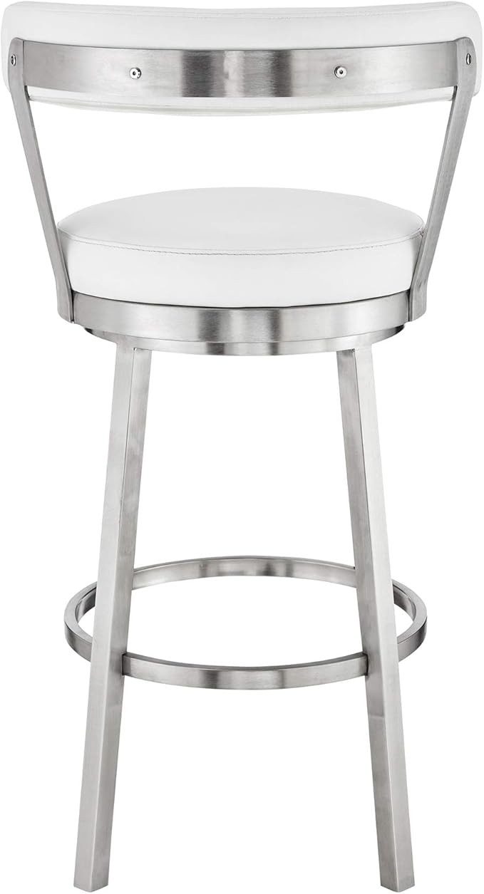 Armen Living Bryant Modern 30" Seat Height White Faux Leather and Brushed - Image 7