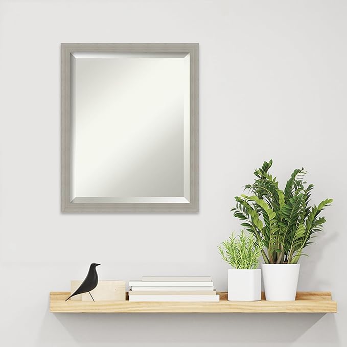 Amanti Art Grey Wall Mirror 22x18 Woodgrain Stripe Grey Rectangle Bathroom - Image 5