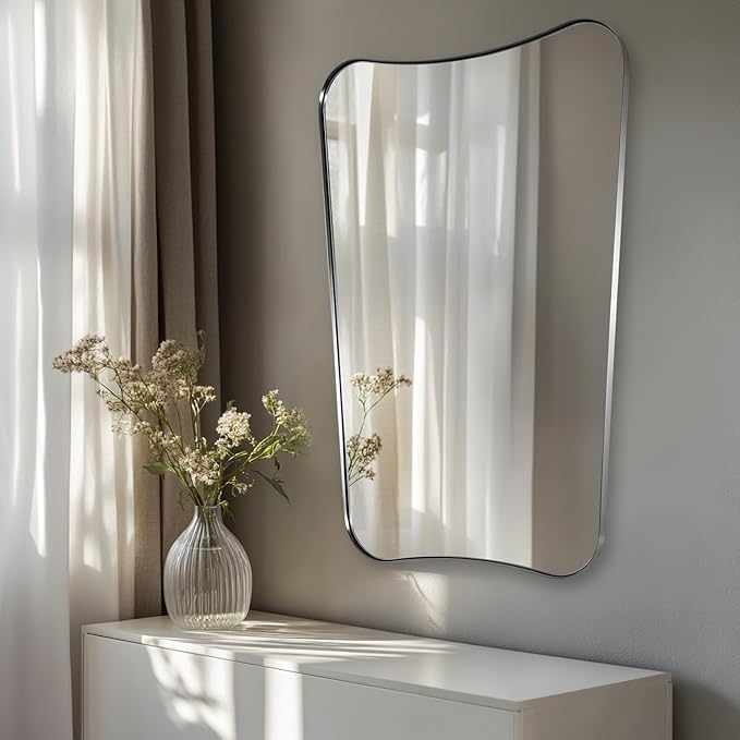 ANDY STAR Brushed Nickel Mirror, 24x32 Inch Bathroom Scalloped Mirror, - Image 5