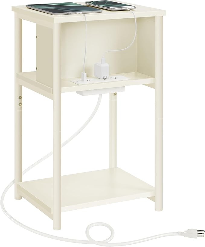 VASAGLE Side Table with Charging Station, 3-Tier End Table with USB Ports and by VASAGLEbySONGMICSHOME