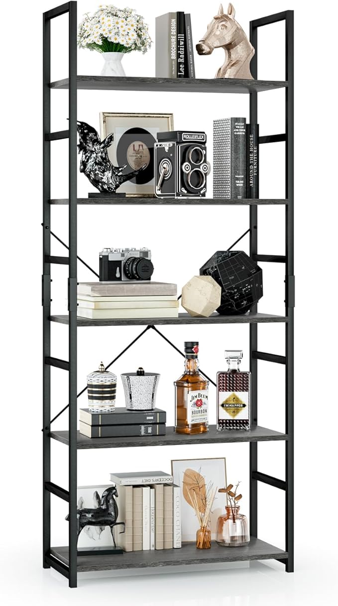 OTK 5 Tier Bookshelf, Tall Bookcase, Office Shelf Storage Organizer, Modern by OTK