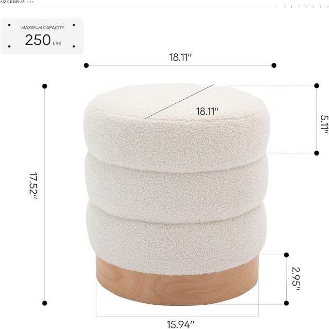 COLAMY Sherpa Ottoman Footstool, Tufted Modern Foot Rest Stool - Image 2