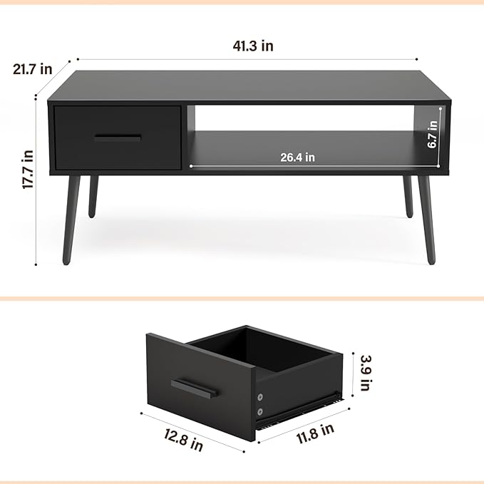 HAIOOU Coffee Table, Mid Century Modern Style Cocktail Table TV Stand - Image 3