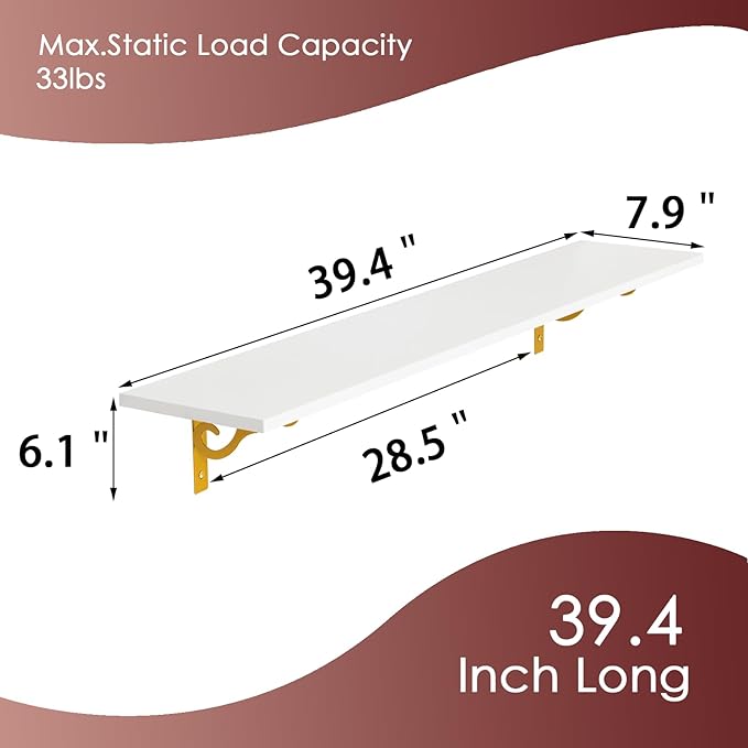 DINZI LVJ Long Wall Shelves, 39.4" Wall Mounted Shelves Set of 4, Wide Floating - Image 3