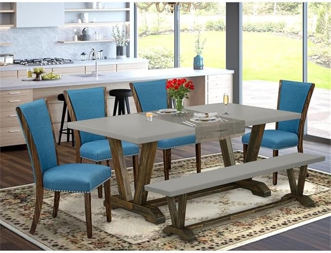 East West Furniture V797VE721-6 6 Piece Dinette Set Contains a Rectangle Dining - Image 2