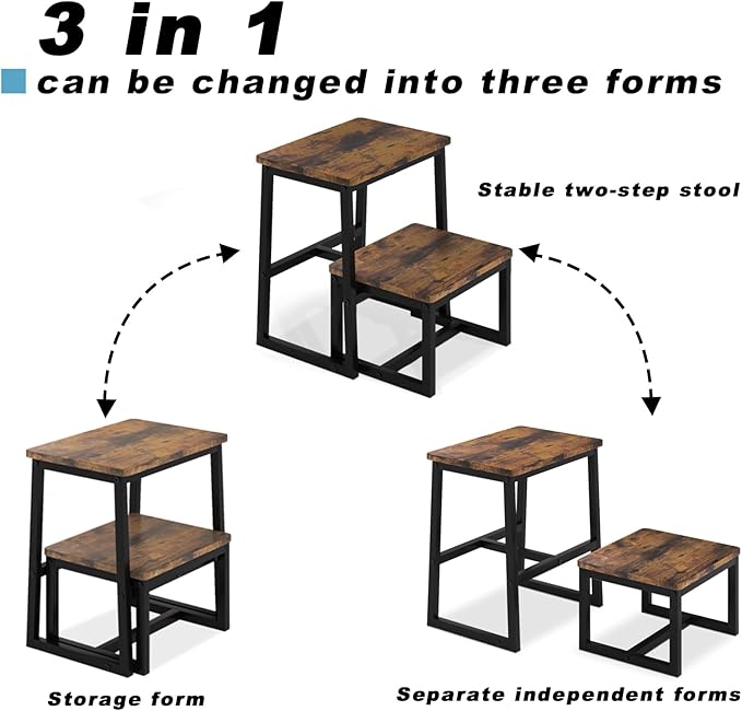 Step Stool for Adults & Kids, Holds up to 500Lb, 3 in1 Heavy Duty Sturdy Wooden - Image 3